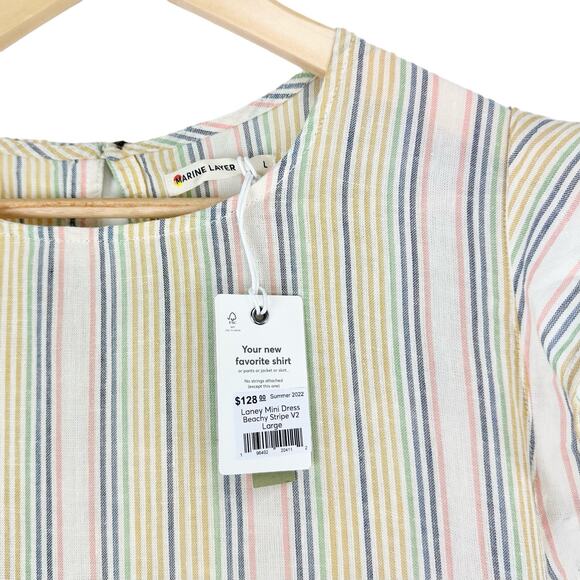 Marine Layer Laney Stripe Tiered Cotton Mini Dress in Beachy Stripe, Large - Picture 9 of 12